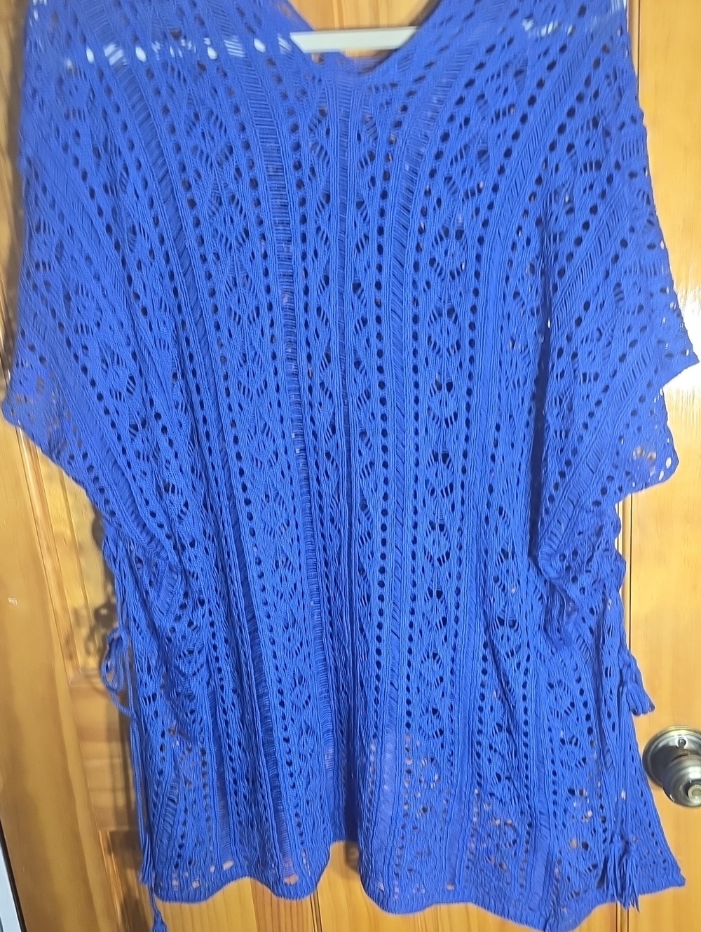 Blue Crochet Knit Poncho Cover-Up/ Bathing Suit Cover Up  Med